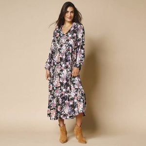 Rochie lungă cu imprimeu floral, crep imagine