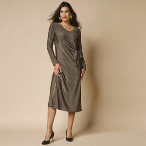 Rochie din material tricotat lucios, mâneci lungi imagine