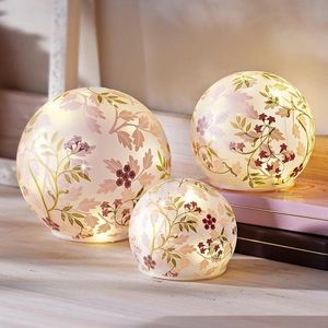 Sfere decorative cu LED-uri din sticlă roz de primăvară, set de 3 imagine