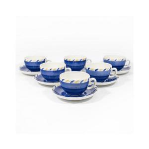 Set 6x ceașcă ceramică cu farfurioară, albastru-galben imagine