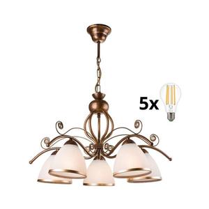 Lustră LED pe lanț Brilagi ANTICO 5xE27/60W/230V bronz patină imagine