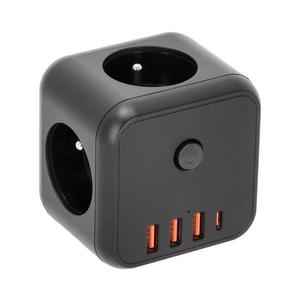 Multipriză cu întrerupător LINEA 3x230V + 4xUSB c.a. negru imagine