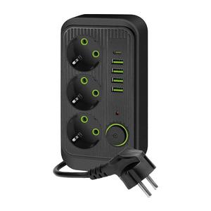 Multipriză cu întrerupător LINEA 3x230V + 5xUSB c.a. negru imagine