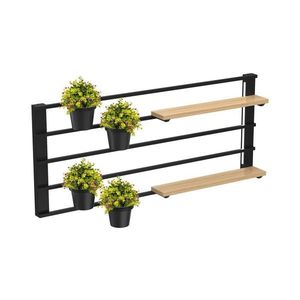 Raft de perete cu ghivece de flori și iluminare LED SHELF 50x118 cm negru imagine