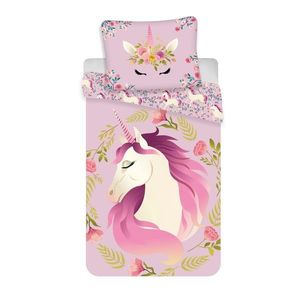 Lenjerie de pat din bumbac pentru copii Unicorn flowers, 140 x 200 cm, 70 x 90 cm imagine