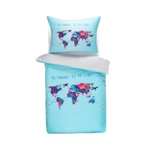 Lenjerie de pat din satin Travel the world, 140x 200 cm, 70 x 90 cm imagine