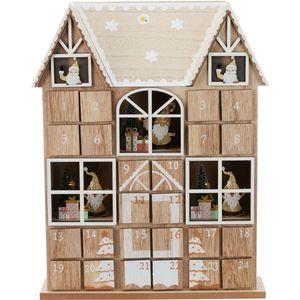 Calendar de advent cu lumini LED Casa lui MoșCrăciun maro, 29 x 7 x 37 cm imagine