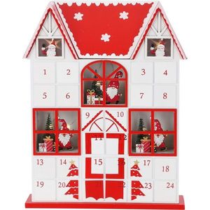 Calendar de advent cu lumini LED Casa lui MoșCrăciun roșu, 29 x 7 x 37 cm imagine