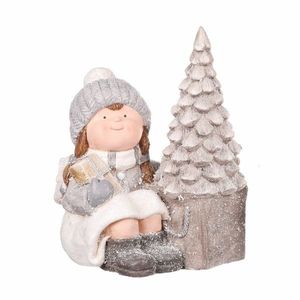 Decorațiune de Crăciun Fetiță lângă brad cu luminăLED, ceramică MgO, 39 cm imagine