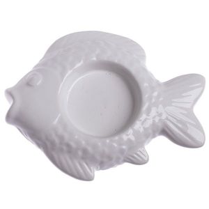 Suport de lumânări de Crăciun din ceramică pentrulumânări de ceai Fish alb, 11 x 2 x 8, 5 cm imagine