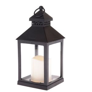 Lanternă cu lumânare LED Vintage negru, 10 x 20 x10 cm, alb cald, plastic imagine