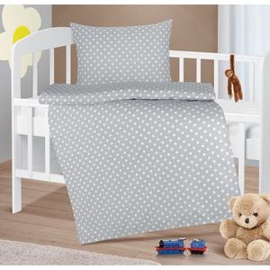 Lenjerie de pat din bumbac pentru copii Bellatex Agata Polka dots gri, 90 x 135 cm, 45 x 60 cm imagine