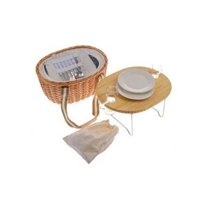 Coș picnic din răchită cu capac /suport, 2 pers. cu termobox, 40 x 31 x 21 cm, 3 kg imagine