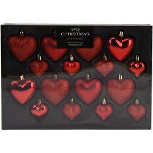 Set de ornamente de Crăciun Heart roșu, 16 buc, roșu imagine