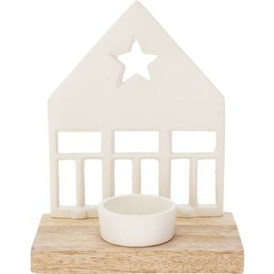 Suport decorativ pentru lumânări Casa cu stea alb, 13 x 19 x 8 cm imagine