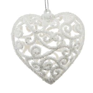 Ornament de Crăciun Carlita Heart alb, 10 x 10 x 2cm, plastic imagine