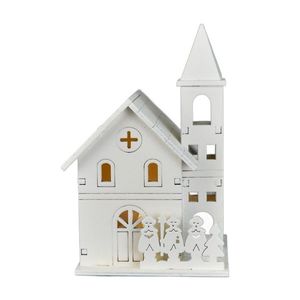 Decor iluminat de Crăciun Biserica din lemn, 8 x13 x 8 cm, LED imagine