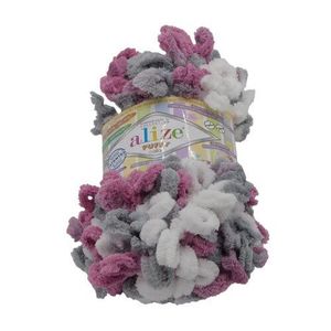 Fir PUFFY color alb, gri, roz închis , 100 g / 9 m imagine