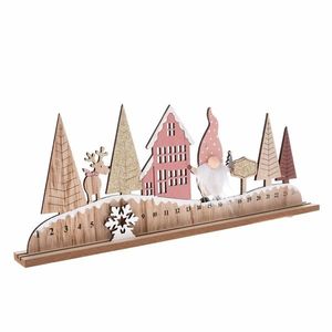 Calendar de advent din lemn cu elf roz , 45 x 17 x4 cm imagine