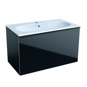 Set mobilier Geberit Acanto cu dulap baza 89x47.5cm cu un sertar sticla negru mat + Lavoar 90x48cm alb imagine