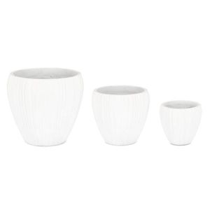 Set ghivece pentru exterior 3 piese Halong Round, Bizzotto, Ø55 x 50 cm, fibra de ciment si argila, alb imagine