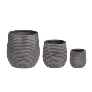 Set ghivece pentru exterior 3 piese Tressage, Bizzotto, Ø44 x 44 cm, fibra de sticla si argila, antracit imagine