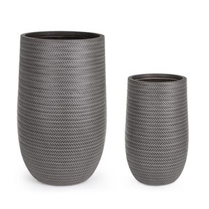 Set ghivece pentru exterior 2 piese Tressage, Bizzotto, Ø47 x 75 cm, fibra de sticla si argila, gri antracit imagine