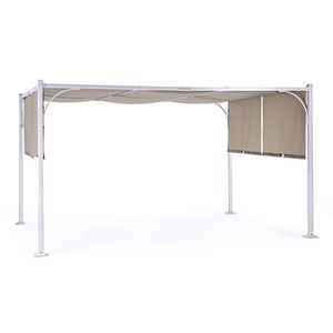 Pavilion pentru gadina Slide Gazebo, Bizzotto, 400 x 300 cm, otel/poliester/poliamida, alb/grej imagine