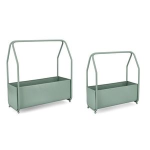 Set 2 suporturi pentru ghivece / jardiniere Keyra, Bizzotto, 52 x 22.5 x 52 cm, otel, potrivite pentru exterior, verde sage imagine