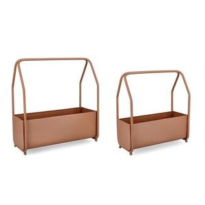 Set 2 suporturi pentru ghivece / jardiniere Keyra, Bizzotto, 52 x 22.5 x 52 cm, otel, potrivite pentru exterior, maro imagine