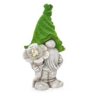 Decoratiune luminoasa de gradina cu incarcare solara LED Flower Gnome, Bizzotto, 28x20x46 cm, magneziu, verde imagine