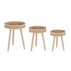 Set 3 masute de cafea Clevon, Bizzotto, 40x55 cm, ratan/lemn de pin, natural imagine