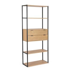 Corp biblioteca Allycia, Bizzotto, 84.5 x 35 x 200 cm, lemn de frasin/MDF, negru/natural imagine