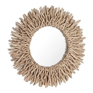 Oglinda decorativa Sarabi, Bizzotto, Ø80 cm, ramuri de tec, natural imagine