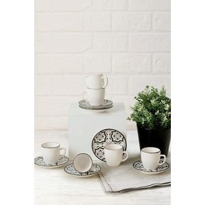 Set cesti de cafea, Keramika, 275KRM1924, 100% CERAMICA / , Dimensiune ceașcă de cafea: 6 x 6 x 6 cm / 110 ml (6 bucăți), Alb/Negru imagine