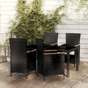 vidaXL Set mobilier de exterior cu perne, 5 piese, negru, poliratan imagine