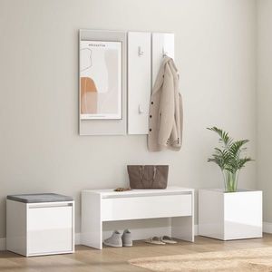 vidaXL Set de mobilier pentru hol, alb extralucios, lemn prelucrat imagine