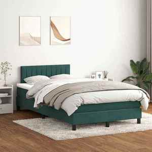 vidaXL Pat box spring cu saltea, verde închis, 120x210 cm, catifea imagine