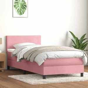 vidaXL Pat box spring cu saltea, roz, 100x210 cm, catifea imagine