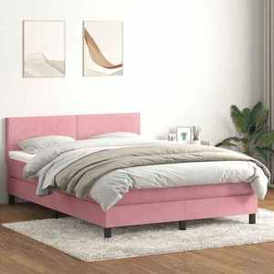 vidaXL Pat box spring cu saltea, roz, 140x210 cm, catifea imagine