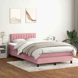 vidaXL Pat box spring cu saltea, roz, 120x210 cm, catifea imagine