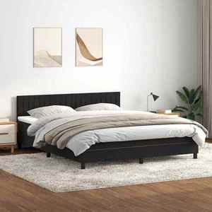 vidaXL Pat box spring cu saltea, negru, 180x210 cm, catifea imagine