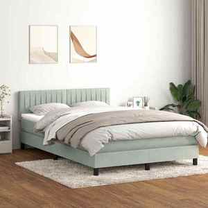 vidaXL Pat box spring cu saltea, gri deschis, 160x210 cm, catifea imagine