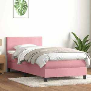 vidaXL Pat box spring cu saltea, roz, 90x220 cm, catifea imagine