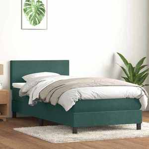 vidaXL Pat box spring cu saltea, verde închis, 80x210 cm, catifea imagine