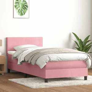 vidaXL Pat box spring cu saltea, roz, 80x220 cm, catifea imagine