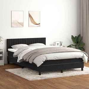 vidaXL Pat box spring cu saltea, negru, 140x210 cm, catifea imagine