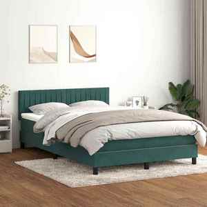 vidaXL Pat box spring cu saltea, verde închis, 160x210 cm, catifea imagine