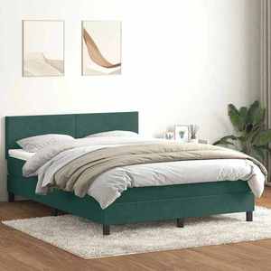 vidaXL Pat box spring cu saltea, verde închis, 160x210 cm, catifea imagine