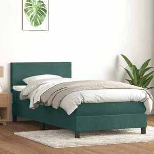 vidaXL Pat box spring cu saltea, verde închis, 80x220 cm, catifea imagine